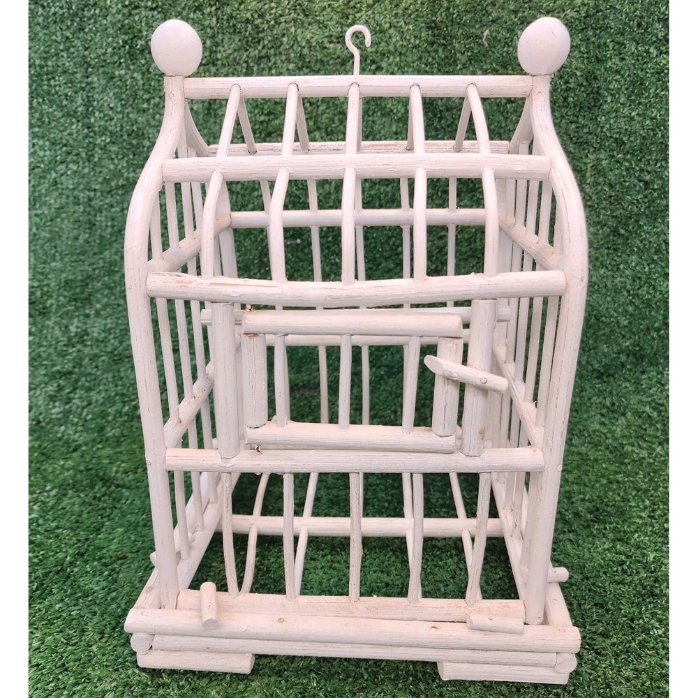 Vintage Handmade Decorative Hanging Wooden Bird Cage 12" x 8.25"